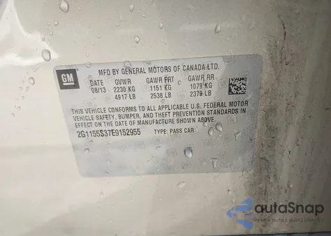 2014 Chevrolet Impala 2Lz из США, поврежденный, VIN 2G1155S37E9152955